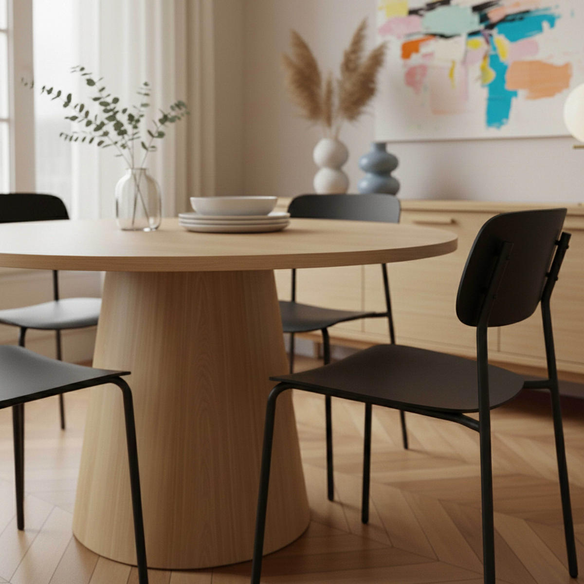 ESSTISCH, helles Holzeffekt - Beige, Holz (120/120/75cm) - Oviala