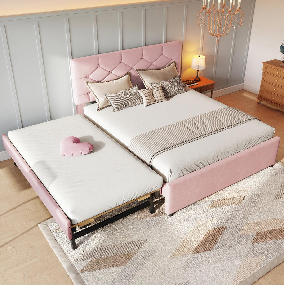 POLSTERBETT mit Ausziehbett und Lattenrost 140x200 cm Samt Rosa - Pink, Metall (140/200cm) - Beauniv