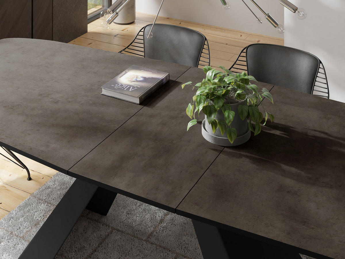 ESSTISCH Monte rechteckig ausziehbar, Dunkelgrauer Chicago Beton 160-200/80/76 cm - Dunkelgrau/Schwarz, Holzwerkstoff/Metall (80/198/76cm) - WFL GROUP