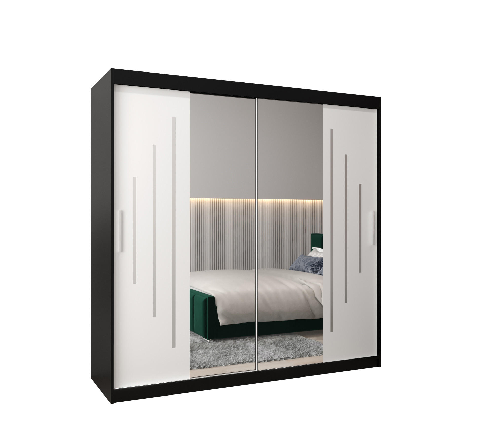 Abiks Möbel Schwebetürenschrank Schwarz, Weiß 200x200x62 cm