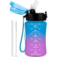 TRINKFLASCHE 350 ml mit Strohhalm und Zeitmarkierung - Multicolor, Kunststoff (7.1/7.1cm)