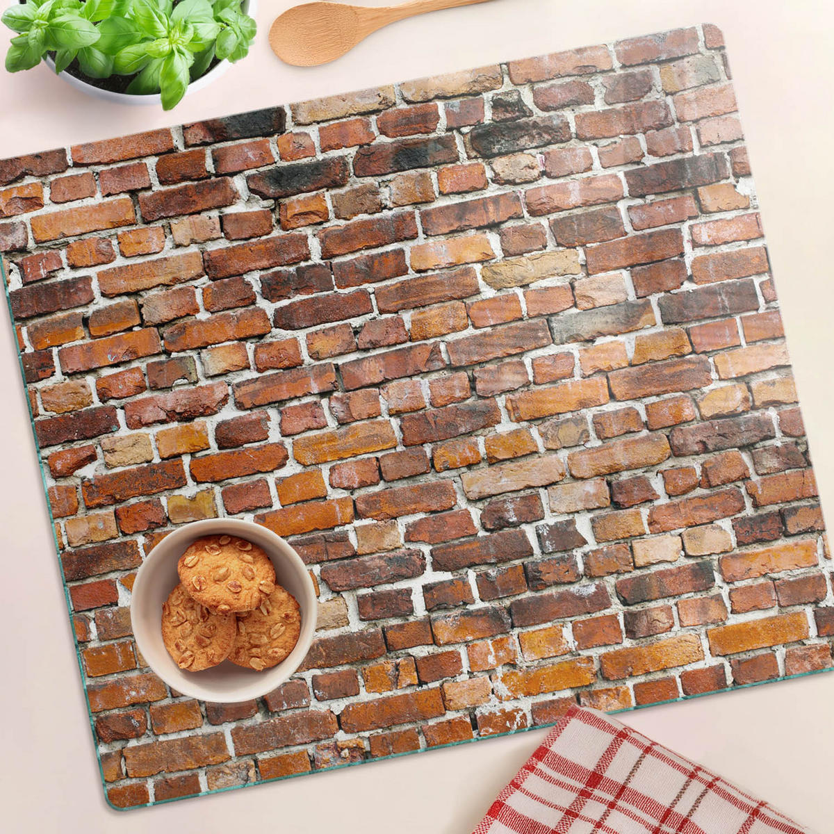 GLASPLATTE 60x52 cm Ziegelmauer - Braun, Glas (60/0.4/52cm) - TULUP