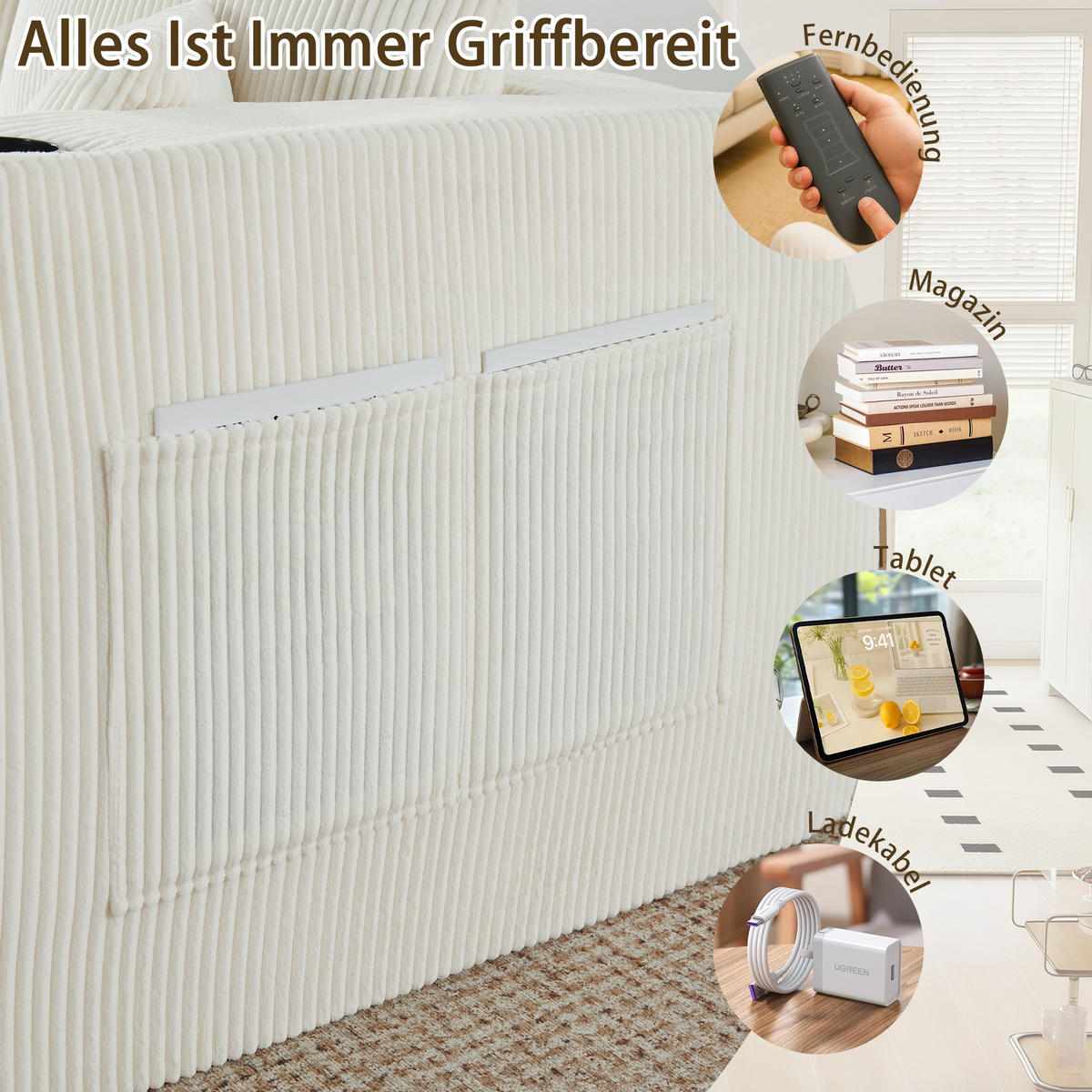 WOHNLANDSCHAFT DE-34629 modular mit 2 Ottomanen Beige - Beige, Textil (138/75/230cm) - ComfortXL