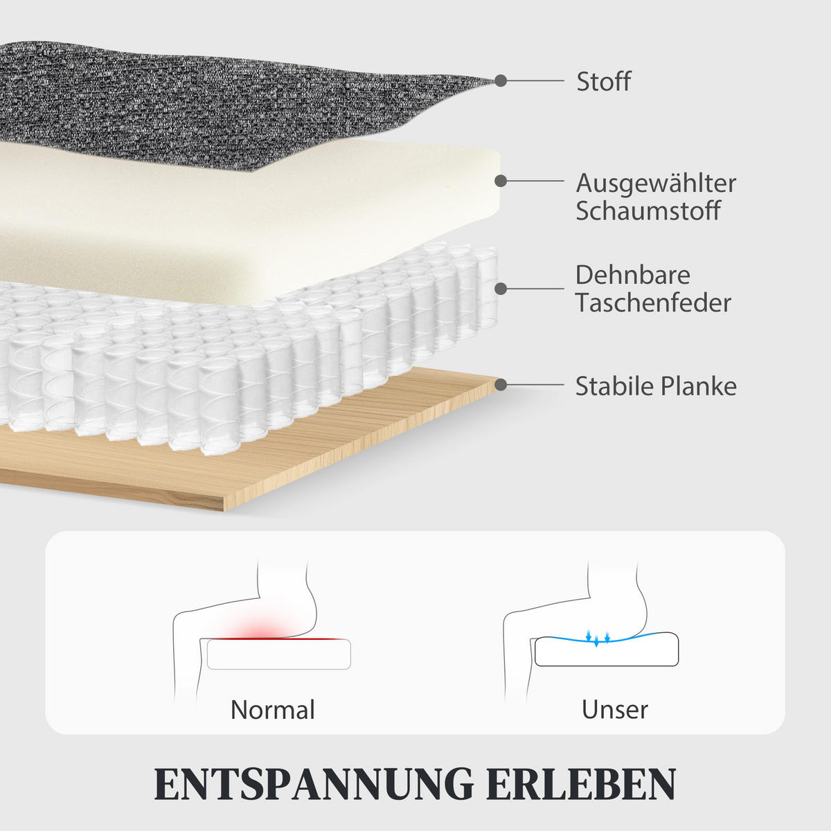 RELAXSESSEL Polyester Grau - Grau, Textil/Metall (91/98/161cm) - HOMCOM
