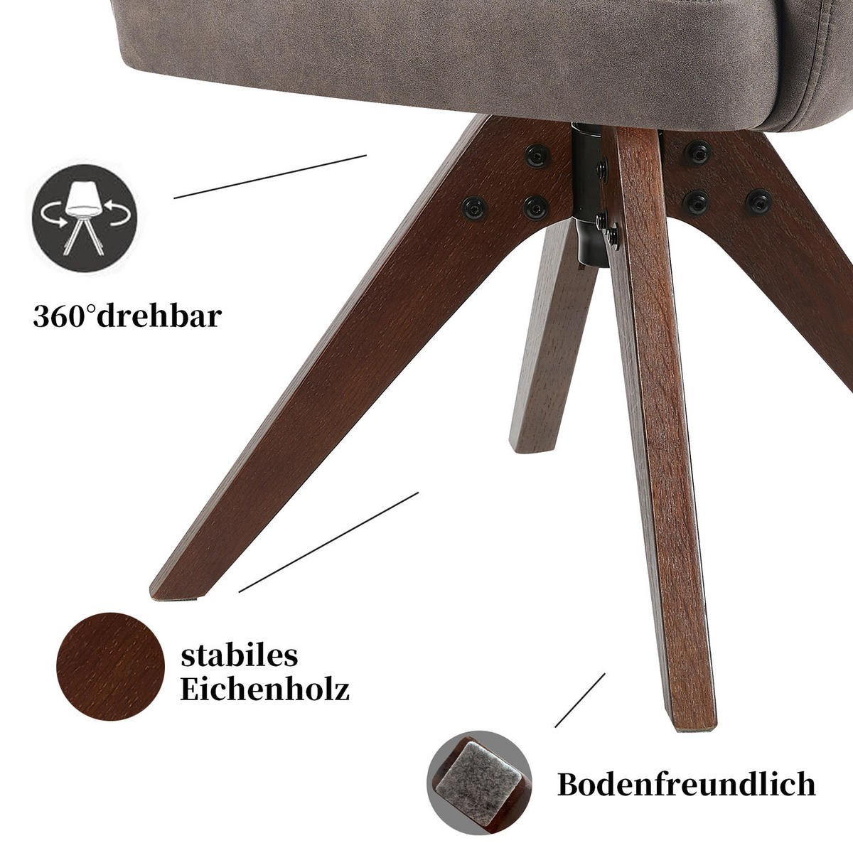 ARMLEHNSTUHL Mika-Juna 2er-Set - Taupe/Nussbaumfarben, Eichenholz/Holz (59/94/66cm) - DUBI Möbel