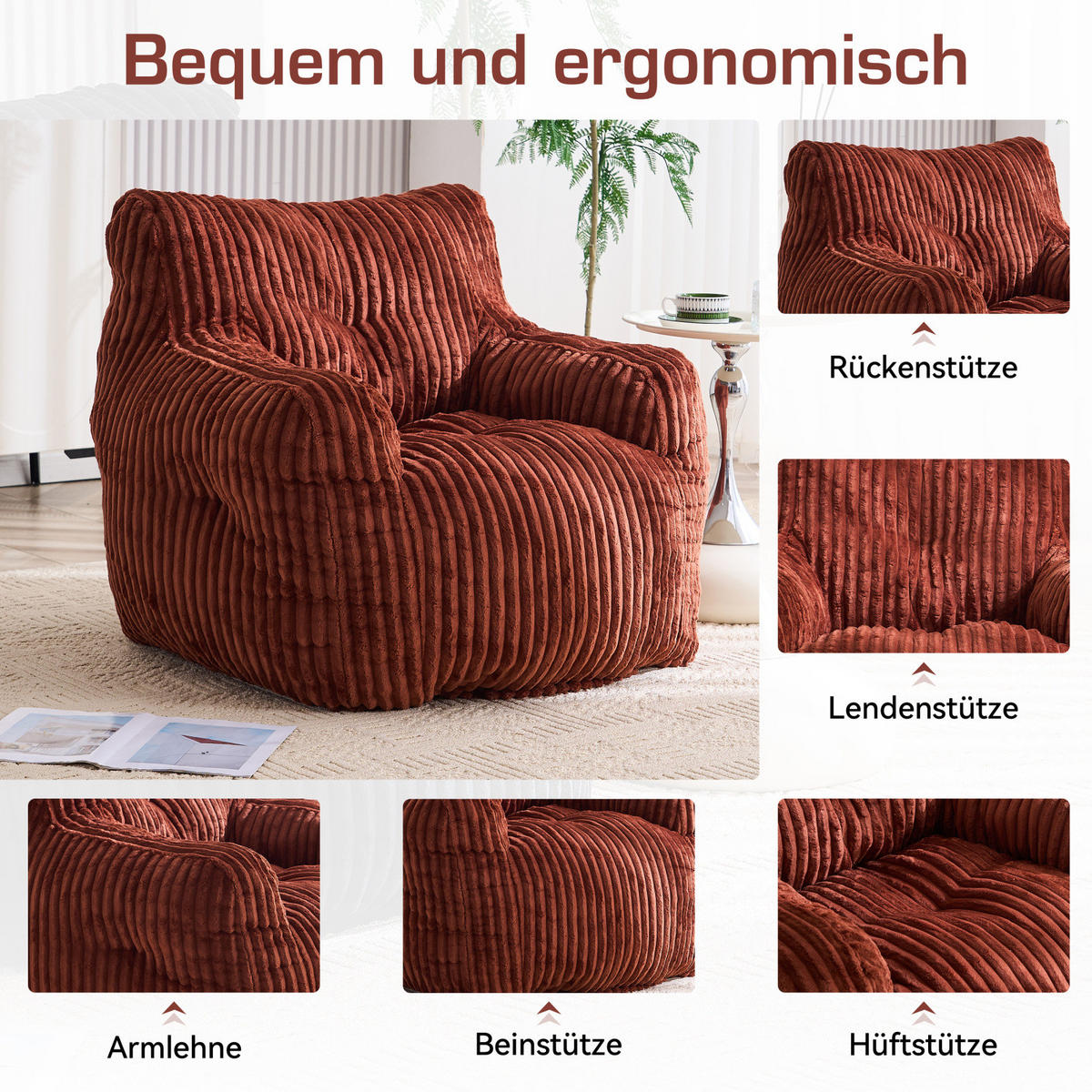 SOFA,ROT Cordbezug, Polstersessel Relaxsessel für Wohnzimmer Schlafzimmer - Rot, Textil (100/70/94cm) - PARAFTA HOME