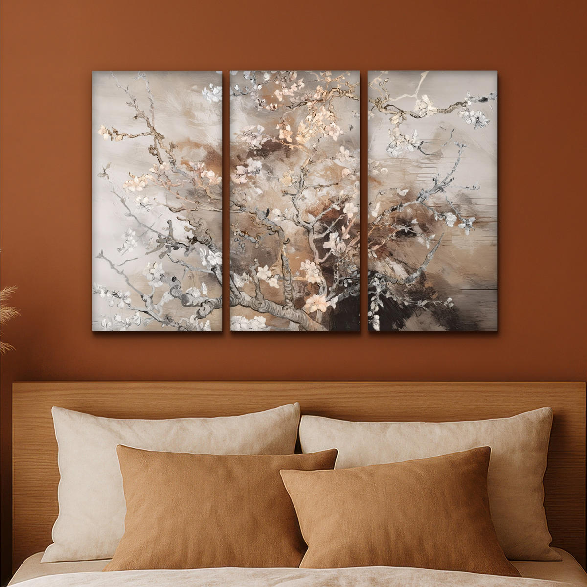 LEINWANDBILD 3er Set Mandelblüte - Abstrakt - Beige 90x60 cm - Beige, Textil (90/60cm) - MuchoWow