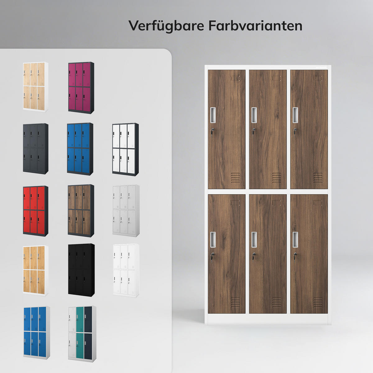 ARBEITSSCHUTZ-KLEIDERSCHRANK 6 Türen IGOR 185x90x45 cm - Nussbaumfarben/Weiß, Metall (90/185/45cm) - Jan Nowak