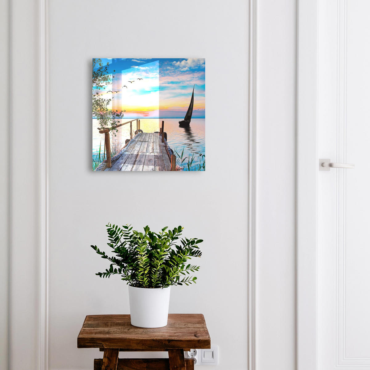 SCHLÜSSELBOX Schwarz 30x30 cm- Türöffnung nach rechts - Friedliche Landschaft - Blau, Metall (30/30/5cm) - TULUP
