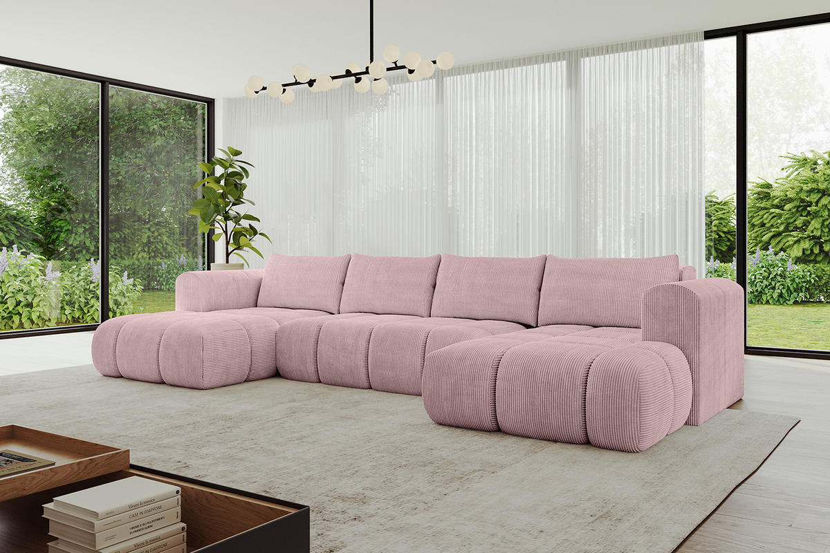 WOHNLANDSCHAFT Ottomane Links CLOUD-U 414x180x40 Rosa Cord - Rosa, Holzwerkstoff/Kunststoff (414/90/180cm) - ALTDECOR
