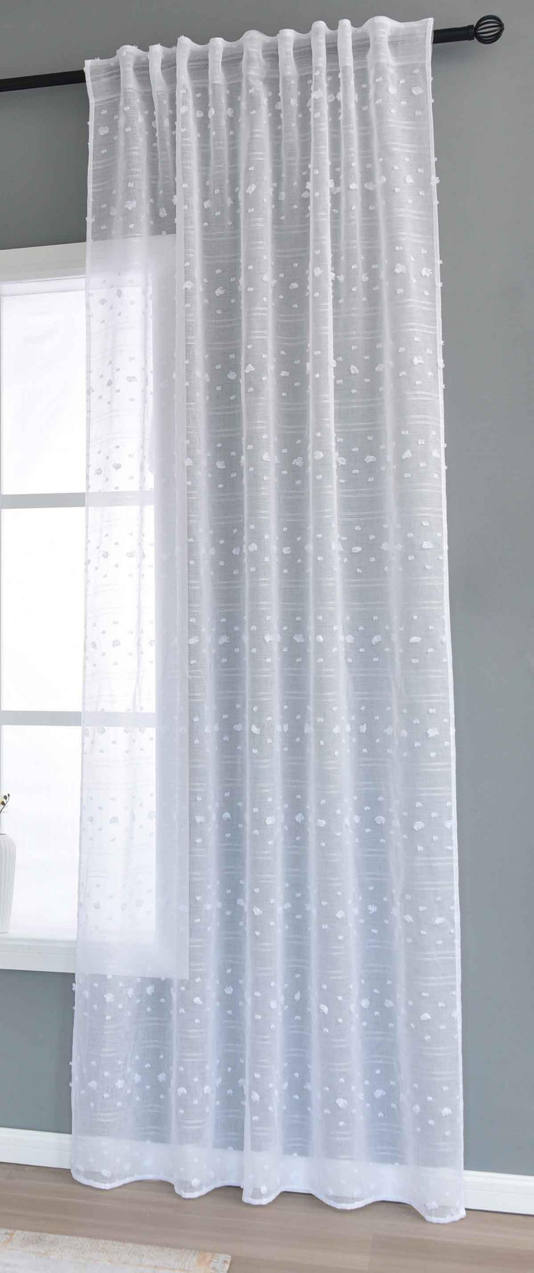GARDINE LEINEN HxB 245x145 cm Natur Pompom - Weiß, Textil (145/245cm) - Gardinenbox