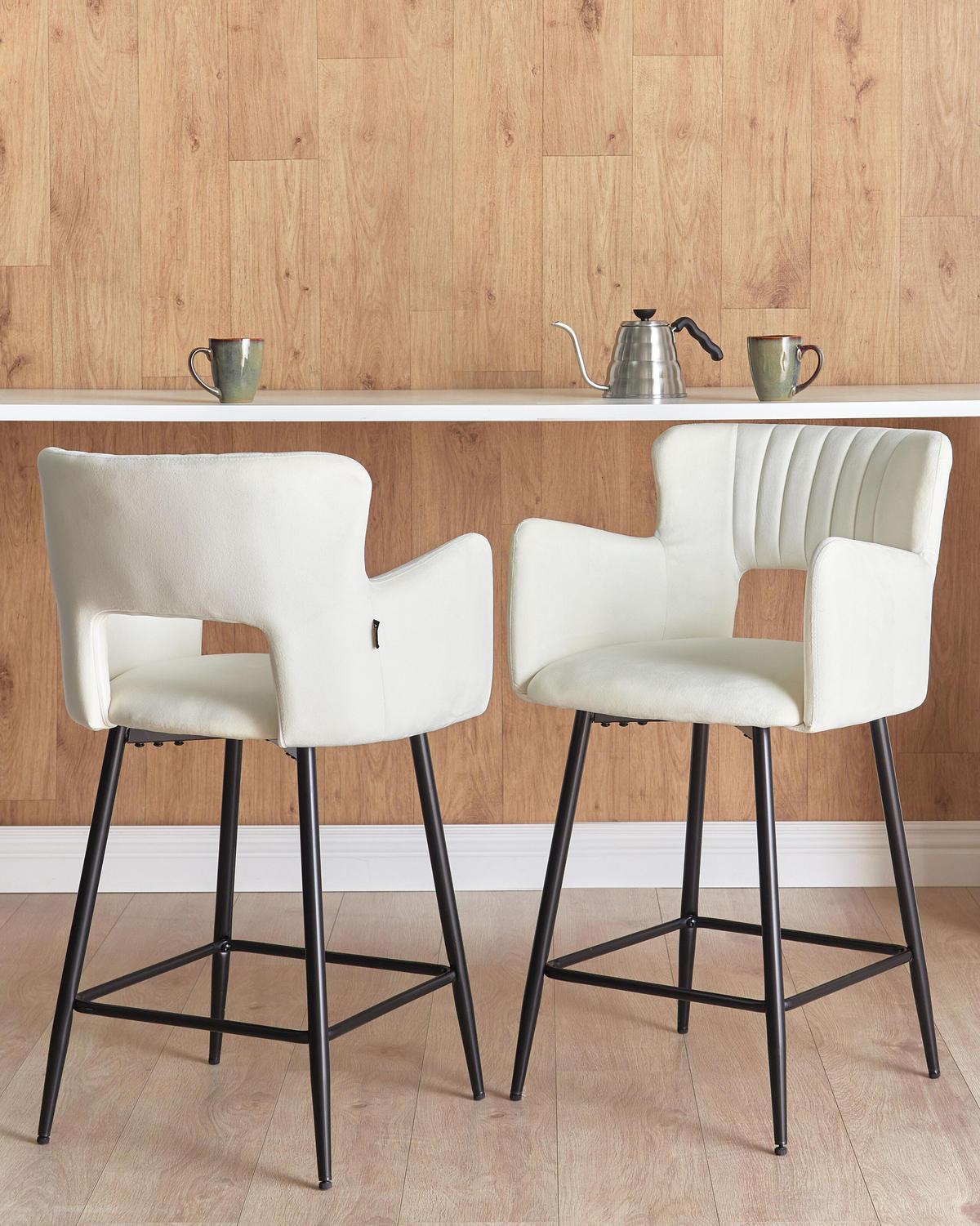 BARSTÜHLEN 2er-Set Weiß Sanilac - Schwarz/Weiß, Textil (51/91/44cm) - Beliani