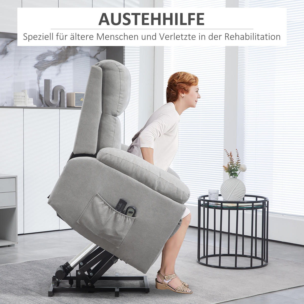 FERNSEHSESSEL mit Aufstehhilfe Elektrisch Relaxsessel mit Liegefunktion Hellgrau - Hellgrau/Schwarz, Textil/Metall (99/103/89cm) - HOMCOM