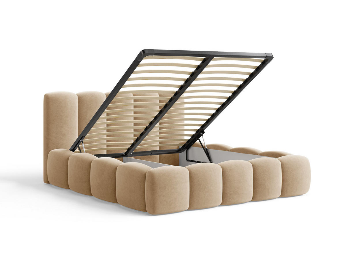 POLSTERBETT 18 - 160x200 cm – Riviera – Gepolstertes Bett mit Metall-Lattenrost - Beige, Holz (160/200cm) - ROYAL24_MARKT