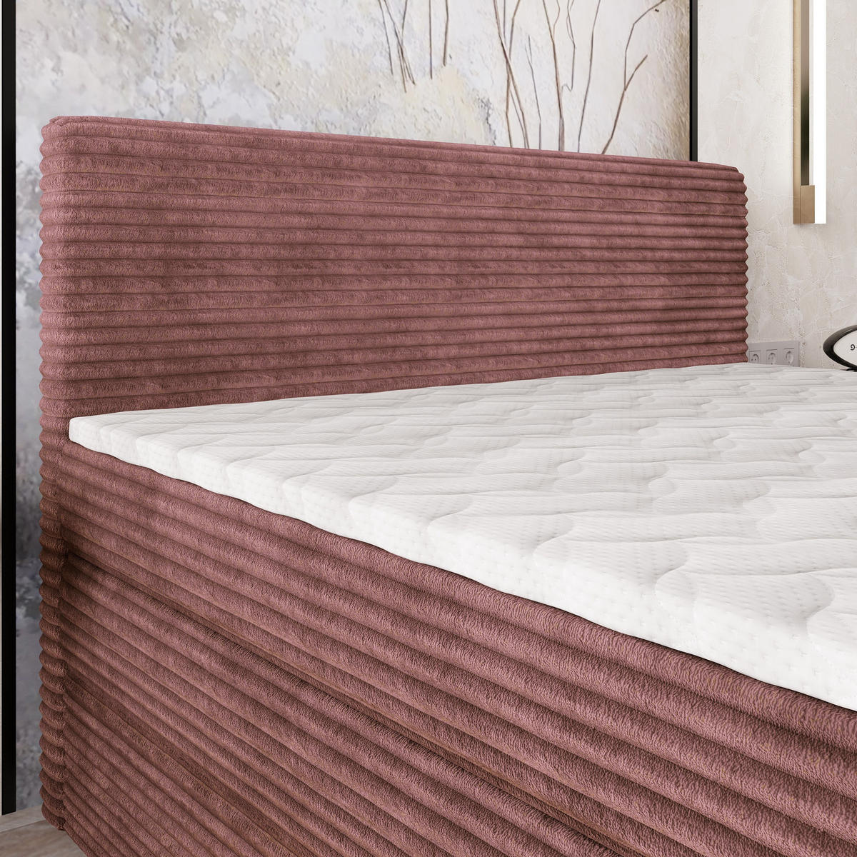 BOXSPRINGBETT LUNERA 160x200 cm mit Matratze und Topper - Rosa - Rosa, Holz (160/200cm) - MASSENO