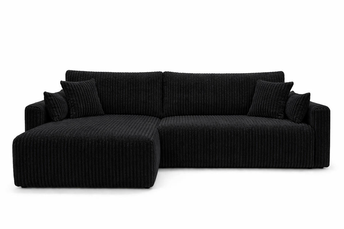 ECKSOFA Mit Schlaffunktion, Cordstoff Tilia, Schwarz, Links, JAPANDI - Schwarz, Holz (262/145cm) - Kaiser Möbel