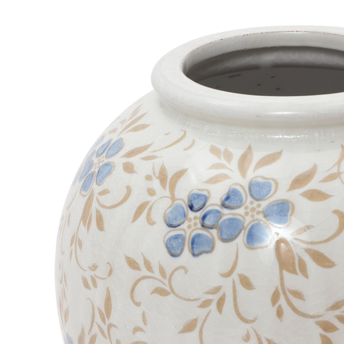 KERAMIKVASE 23,5 cm mit Craquelé-Glasur und Blumenmuster Vintage - Weiß, Keramik (23.5cm) - Hometopia