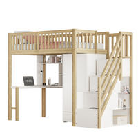 HOCHBETT 90/200 cm aus Massivholz mit Kleiderschrank, Schreibtisch und Treppe mit Schubladen Weiß/Natur - Naturfarben, Holz (90/200cm) - Modenvie