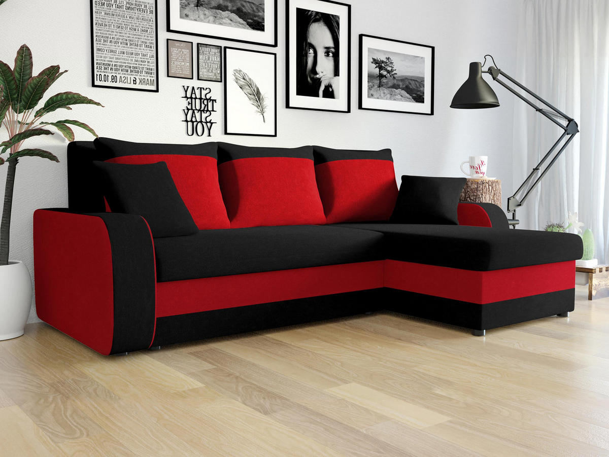 ECKSOFA Kris - Schwarz/Dunkelrot, Holz/Kunststoff (238/147cm) - MIRJAN24