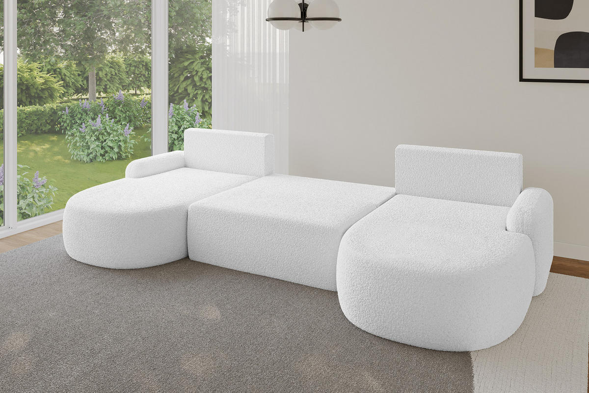 WOHNLANDSCHAFT mit Schlaffunktion und Bettkasten LIRA-U - 335x172x89 Weiß - Weiß, Holzwerkstoff/Textil (335/89/172cm) - ALTDECOR