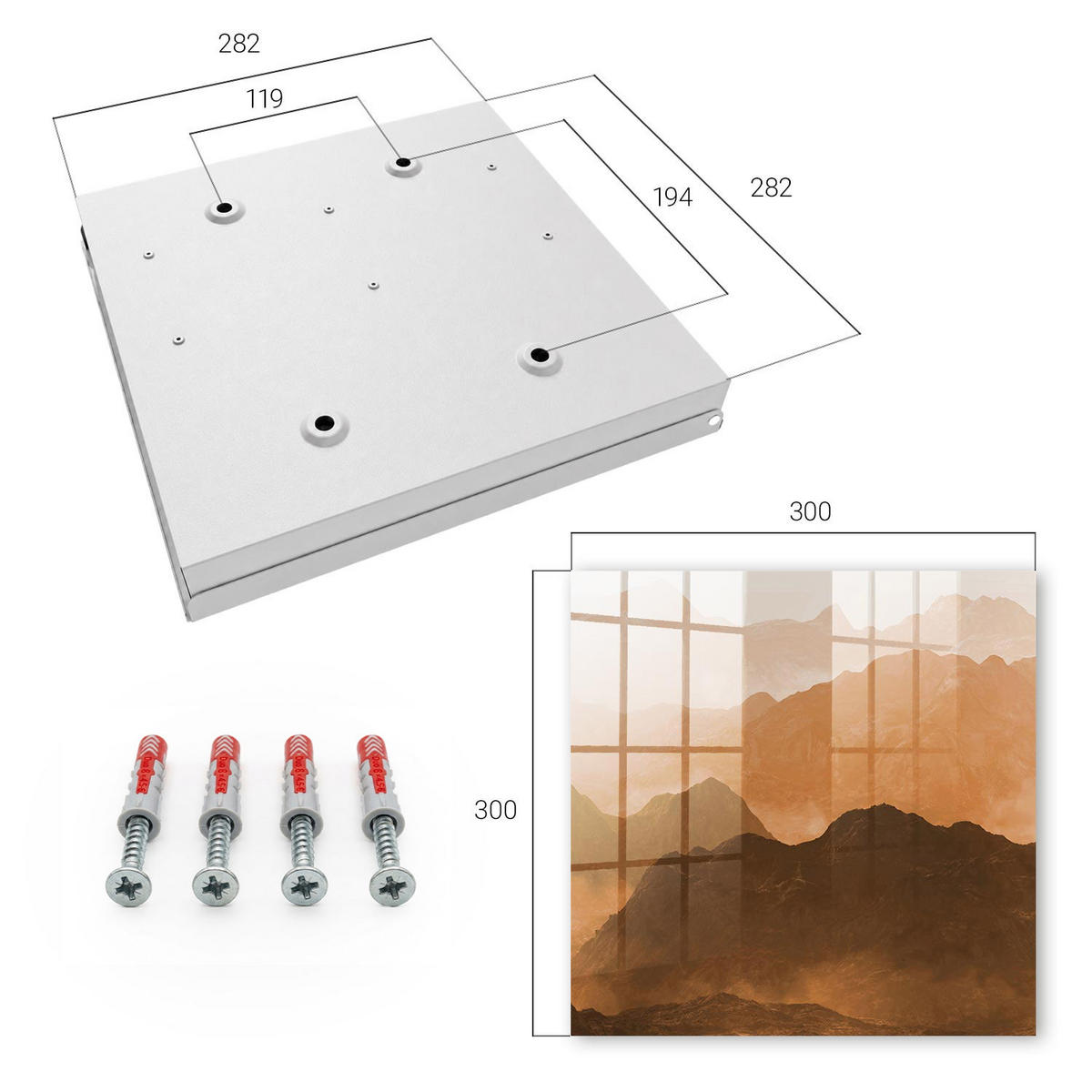 SCHLÜSSELBOX Weiß 30x30 cm – Türöffnung nach rechts - Bergpanorama - Orange, Metall (30/30/5cm) - TULUP