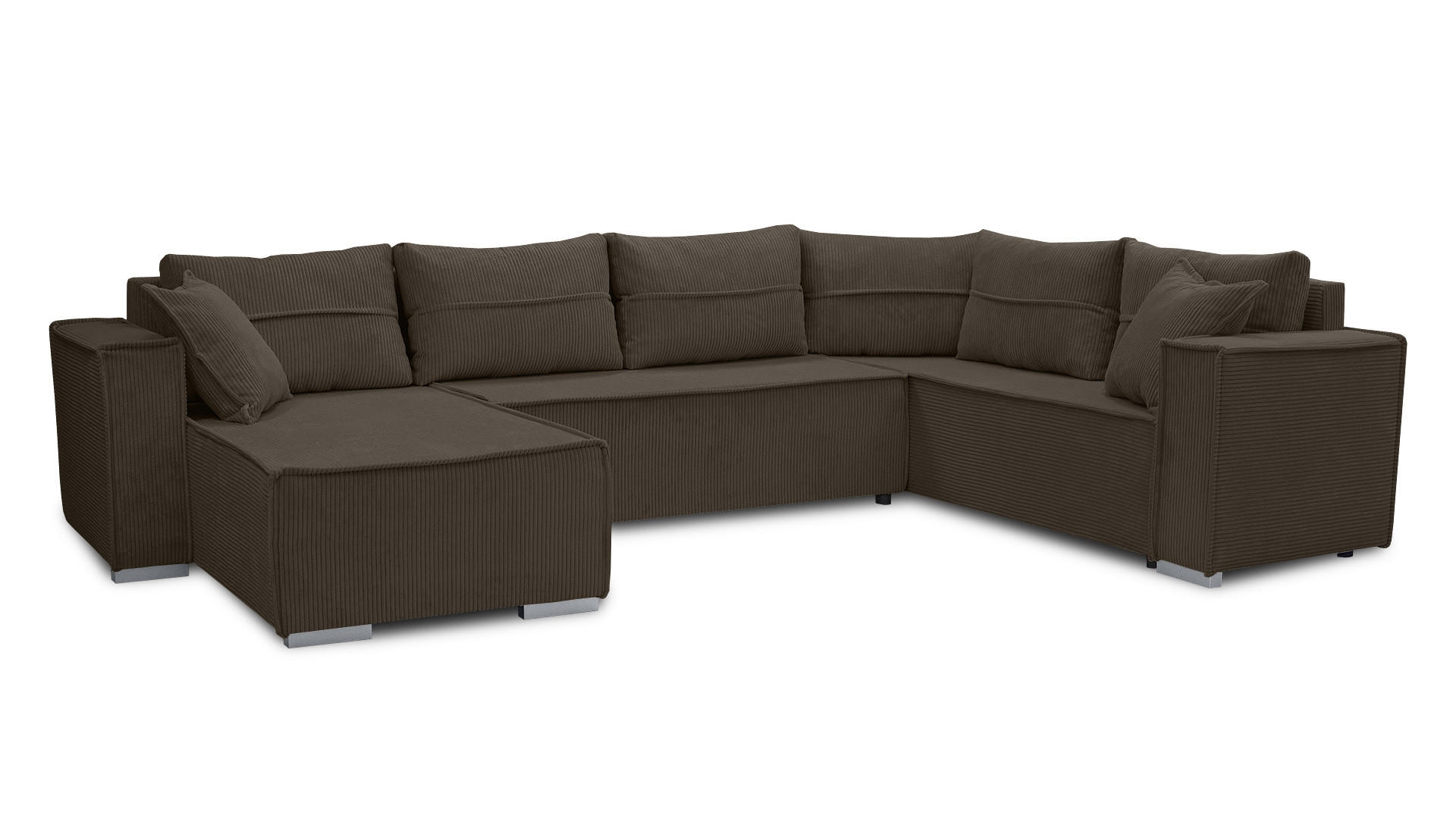 WOHNLANDSCHAFT Lovere U Braun 314/217/90 cm – mit Schlaffunktion und Bettkasten - Silberfarben/Braun, Textil/Metall (314/90/217cm) - AX Living