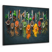 LEINWAND Bilder mit Rahmen - Kräuter - Gewürze - Löffel - 80x60 - Currygelb, Textil (80/60cm) - MuchoWow