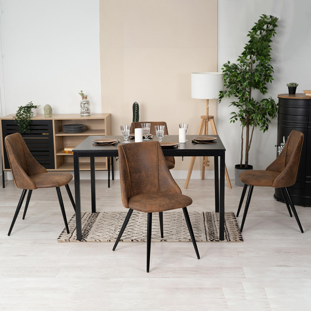 ESSZIMMERSTUHL 2er-Set in Wildlederoptik, Braun - Braun, Metall (52.5/83/49.5cm) - Meubles Cosy