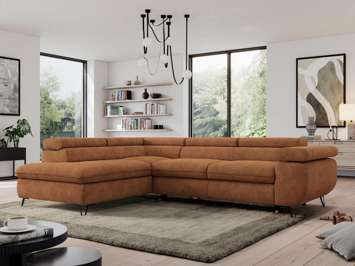 ECKSOFA PEDRO L Orange Struktur - Links Seite - Schwarz/Orange, Textil/Metall (208/273cm) - MKS