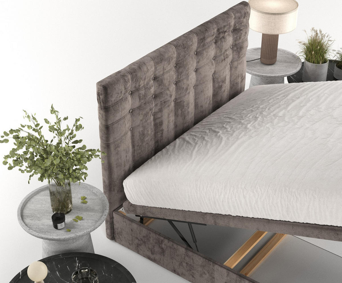 POLSTERBETT Callo mit Stauraum 200/200 cm Braun im Lotta Stoff - Schwarz/Braun, Holz/Holzwerkstoff (200/200cm) - AltaBeds