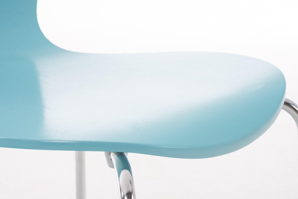 BESUCHERSTUHL Calisso mit Holzsitz und Metallgestell, Farbe: Hellblau - Blau/Chromfarben, Holz/Metall (42/85/47cm) - TPFLiving