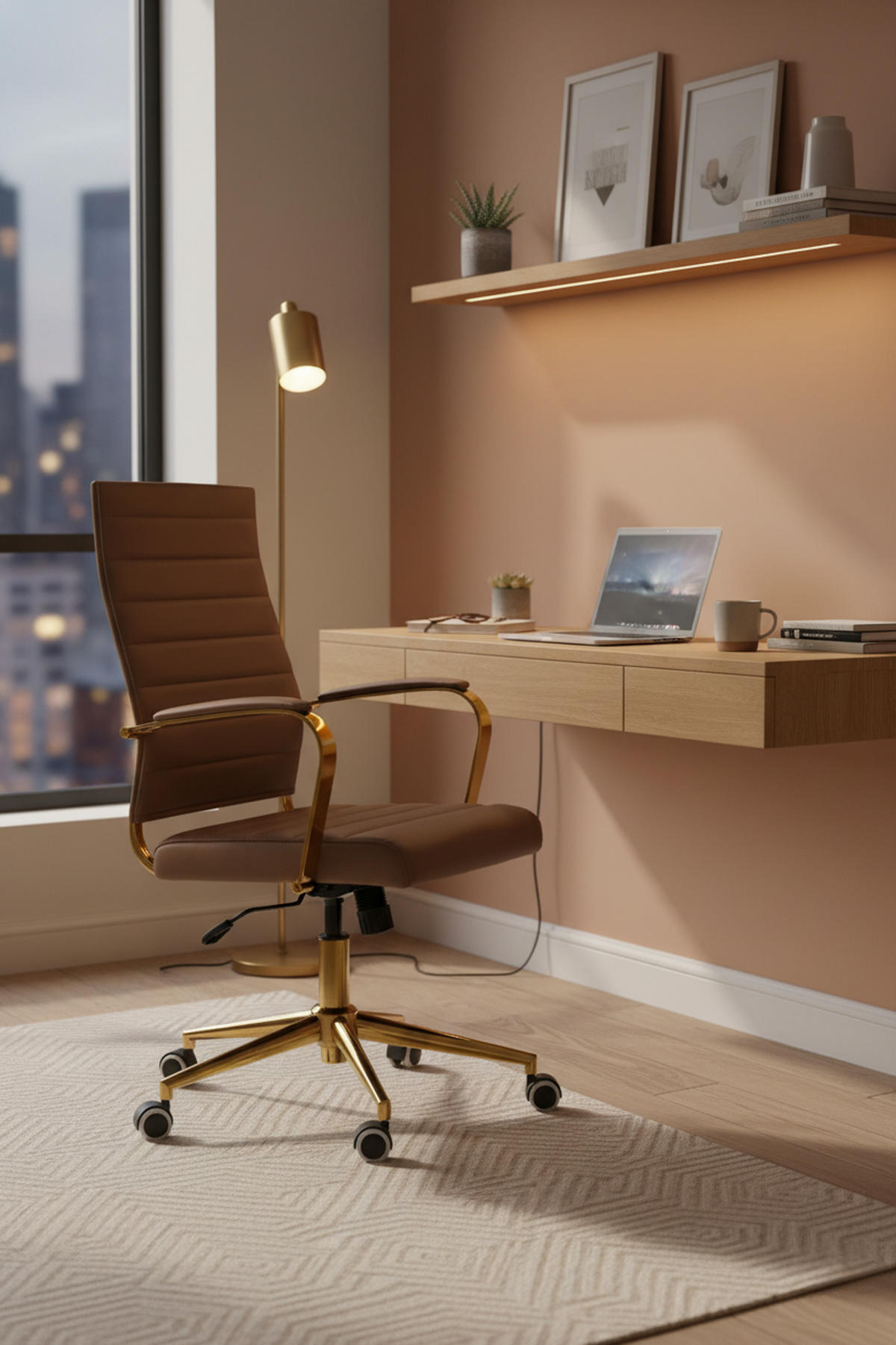 BÜROSTUHL Vantor Kunstleder hellbraun - Hellbraun/Goldfarben, Metall (57/109/59cm) - TPFLiving