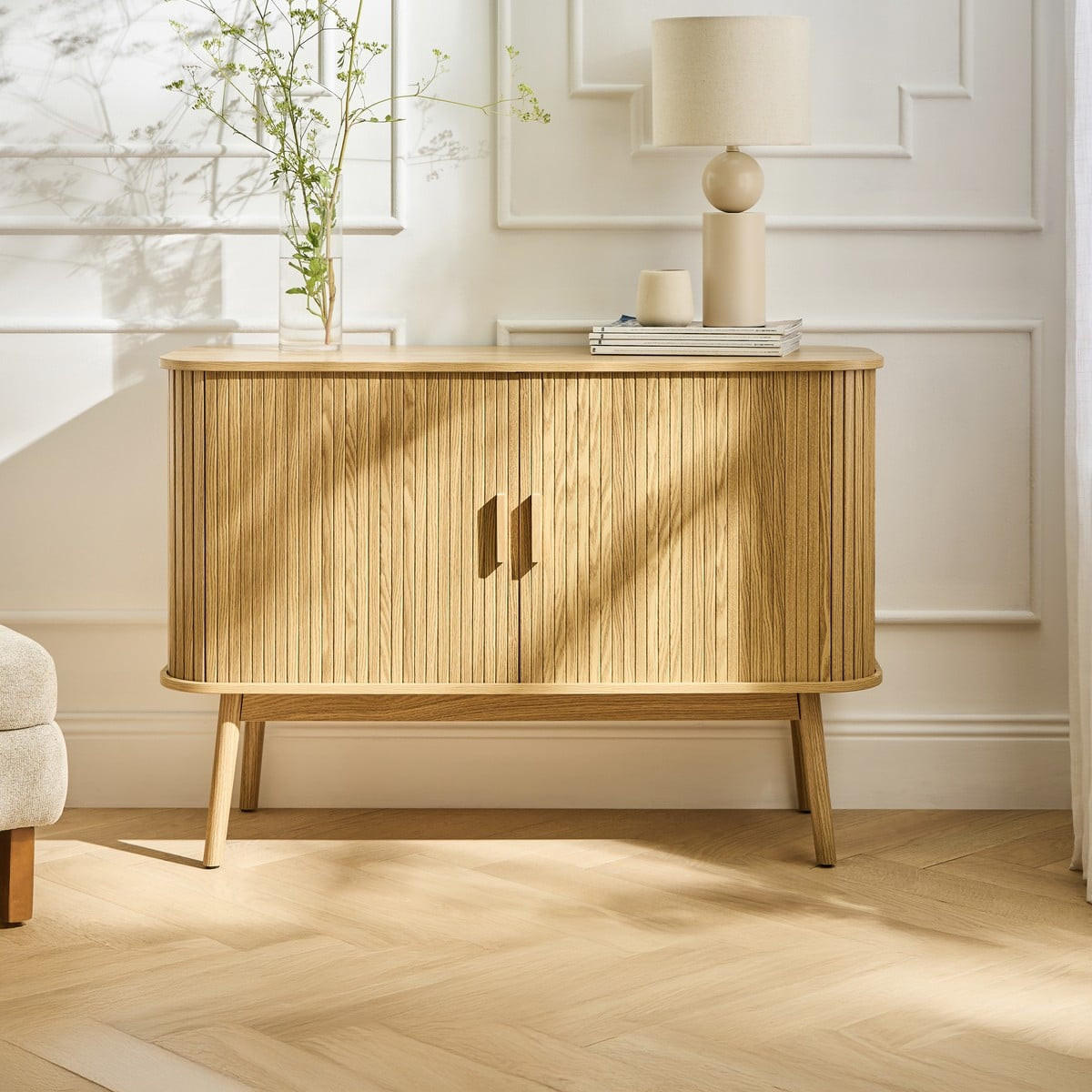 VINTAGE Sideboard Holzdekor 2 Schiebetüren - L110cm - Eichefarben, Holzwerkstoff (39/75/110cm) - Calicosy