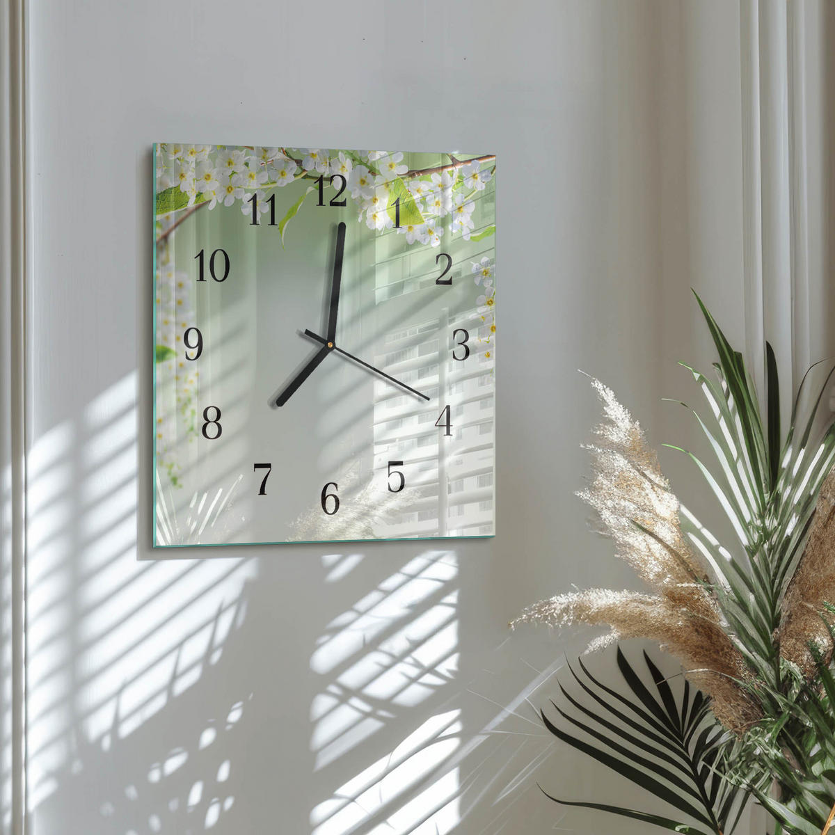 WANDUHR 30x30 cm - Frühling - Grün, Glas (30/30/0.4cm) - TULUP