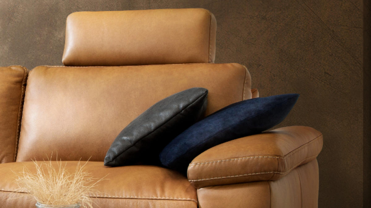 ECKSOFA MOTORISCH. RELAXFUNKTION LOLA Rotbraun Leder - Rotbraun/Schwarz, Leder (233/178cm) - KAWOLA