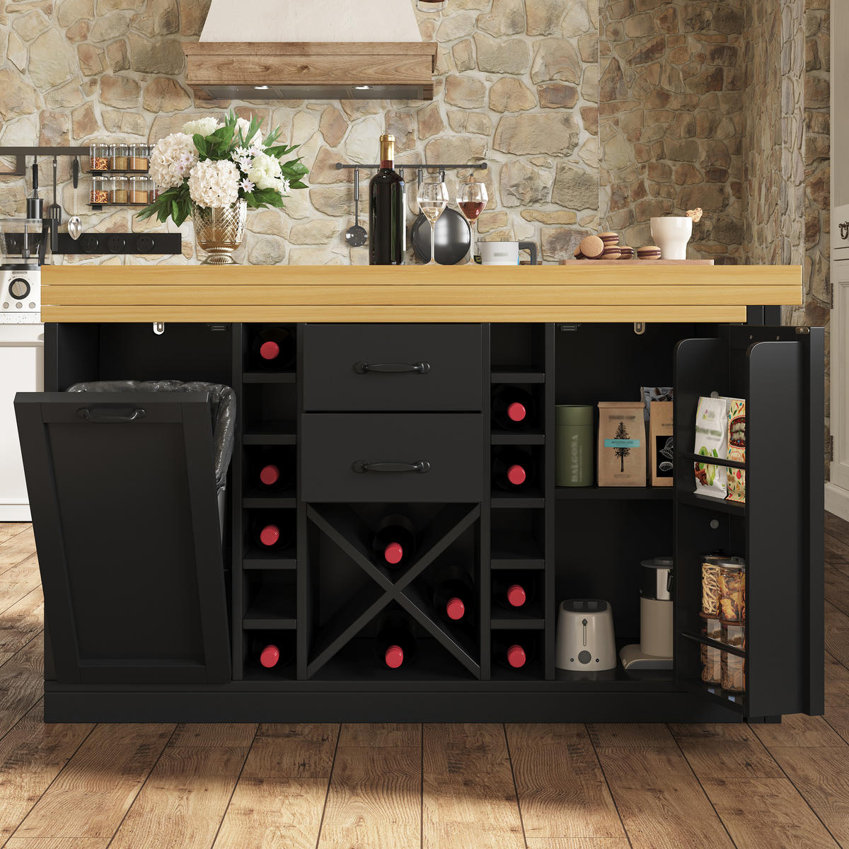 KÜCHENINSEL 360° Drehbar Ausziehbar Stauraum Weiß Schwarz - Schwarz, Metall (120/73.8/40cm) - FLIEKS
