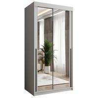 SCHWEBETÜRENSCHRANK mit Spiegel 100 cm Breite, weiß mit schwarzem Griff - Schwarz/Weiß, Holzwerkstoff (100/200/62cm) - Home Collective