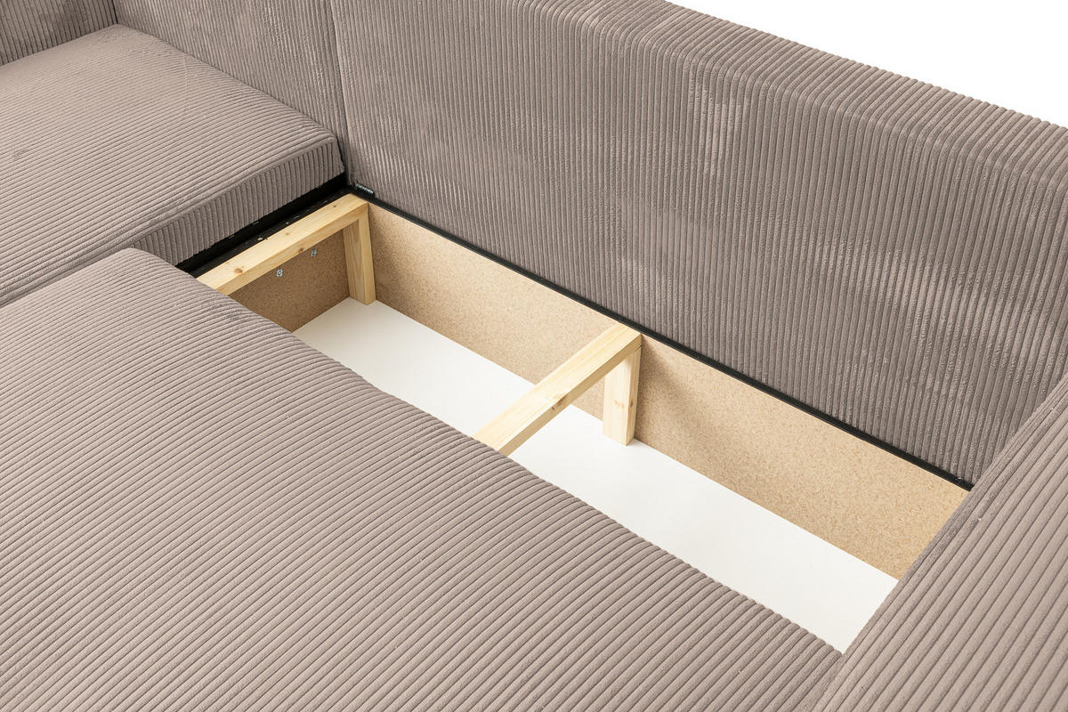 ECKSOFA LUNA mit Schlaffunktion und Bettkasten Cord-Stofff (Braun) - Braun, Textil (244/142cm) - VENASI MÖBEL