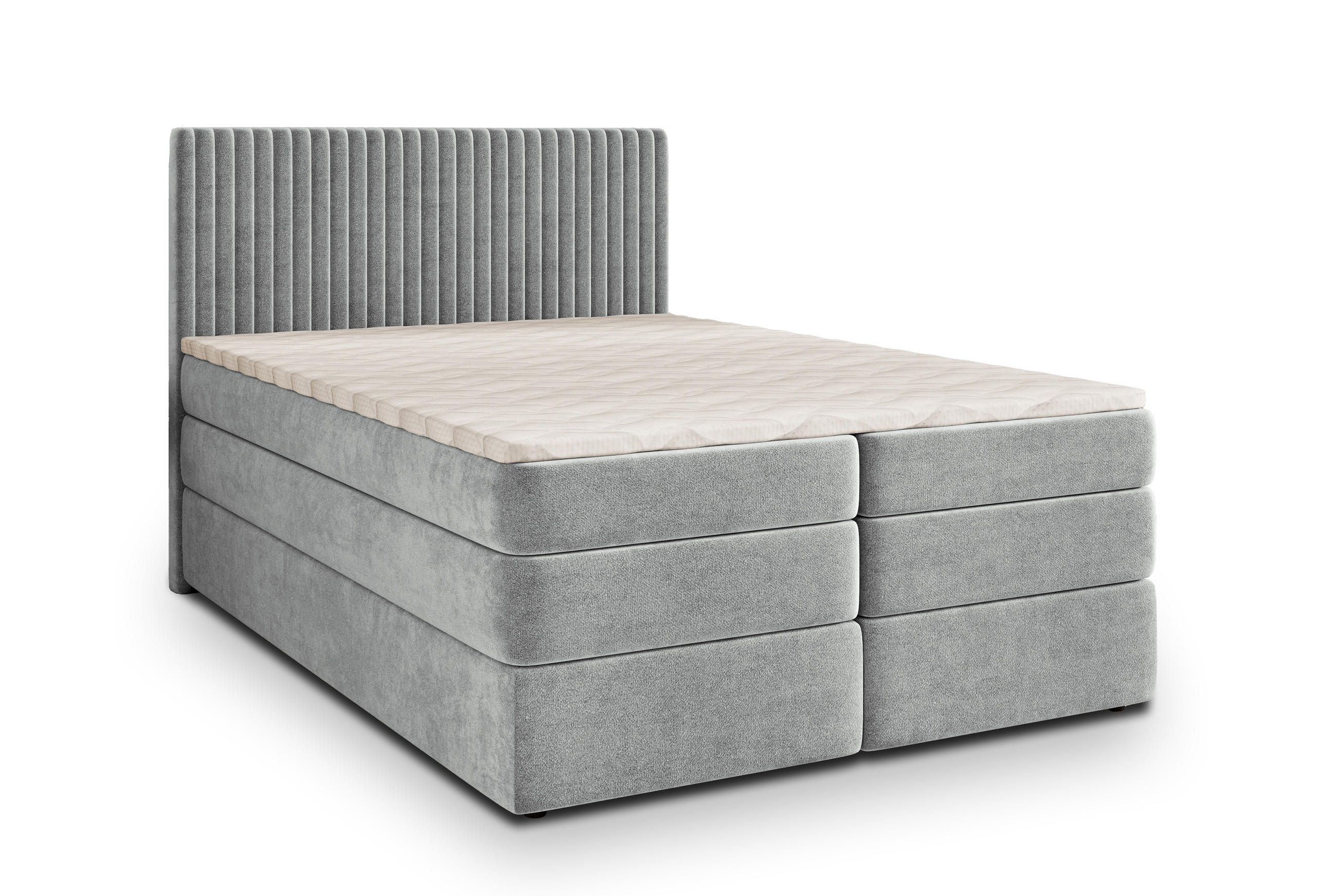 BOXSPRINGBETT FELBIO 160x200 cm mit Matratze und Topper - Hellgrau - Hellgrau, Holz (160/200cm) - MASSENO