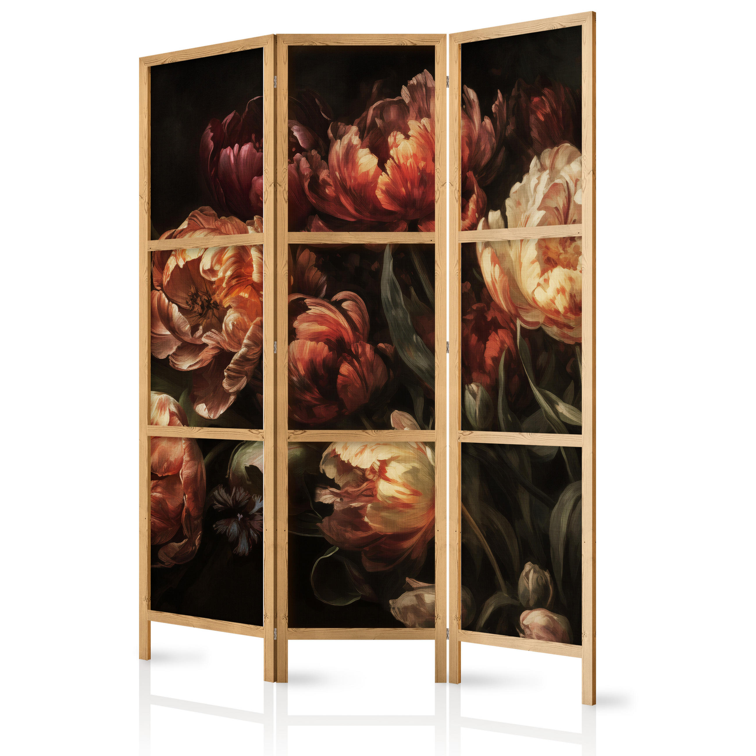 PARAVENT Japanischer 3-tlg 135x172 cm Bunte Blumen - Multicolor, Holz/Textil (135/172/3cm) - Muralo