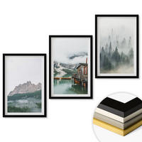 WANDBILDER 3er-Set - 40x60 cm Schwarzer Rahmen - Berge, See, Hütte, Nebel - Schwarz, Kunststoff (40/60cm) - ArtPrintCave