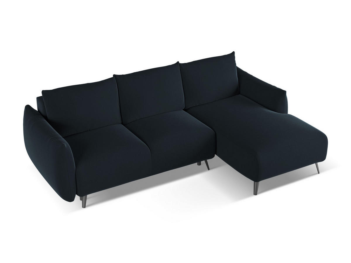 ECKSOFA mit Schlaffunktion Samt Stoff Blau - Blau/Schwarz, Textil/Metall (242/162cm) - Makamii