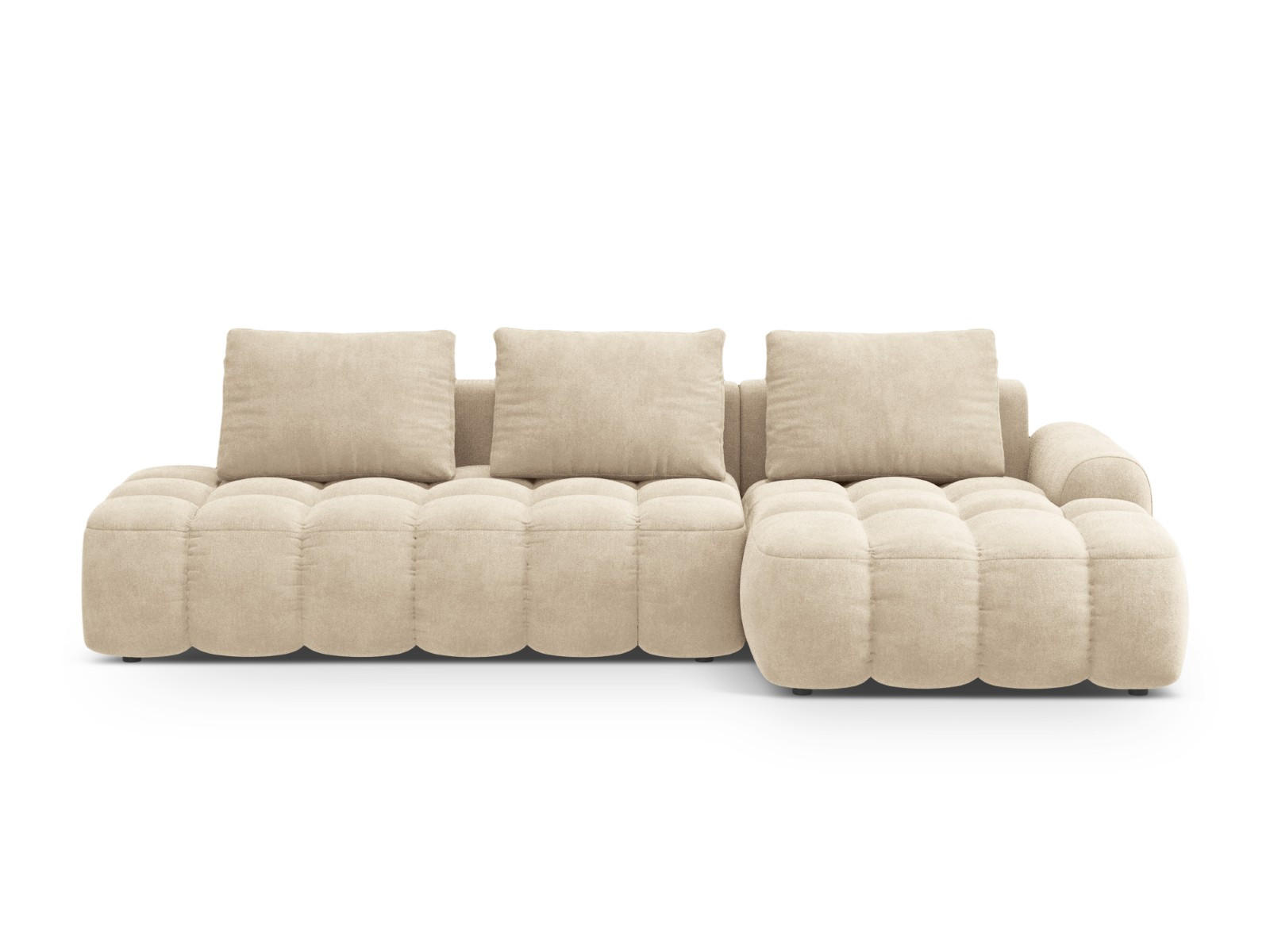 AUSKLAPPBARES-ECKSOFA rechts mit Container Linz aus Samt leichtes beige 3 Sitzplätze - Creme, Textil (142/275cm) - Cosmopolitan Design