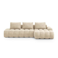 AUSKLAPPBARES-ECKSOFA rechts mit Container Linz aus Samt leichtes beige 3 Sitzplätze - Creme, Textil (142/275cm) - Cosmopolitan Design