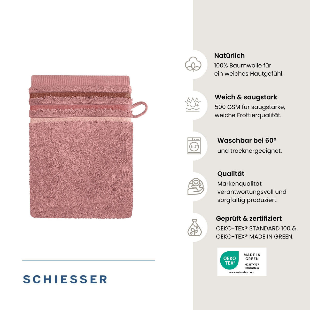 WASCHHANDSCHUHSET Skyline Color - 5-teilig - 16x22 cm - Altrosa - Altrosa, Textil (16/22cm) - SCHIESSER