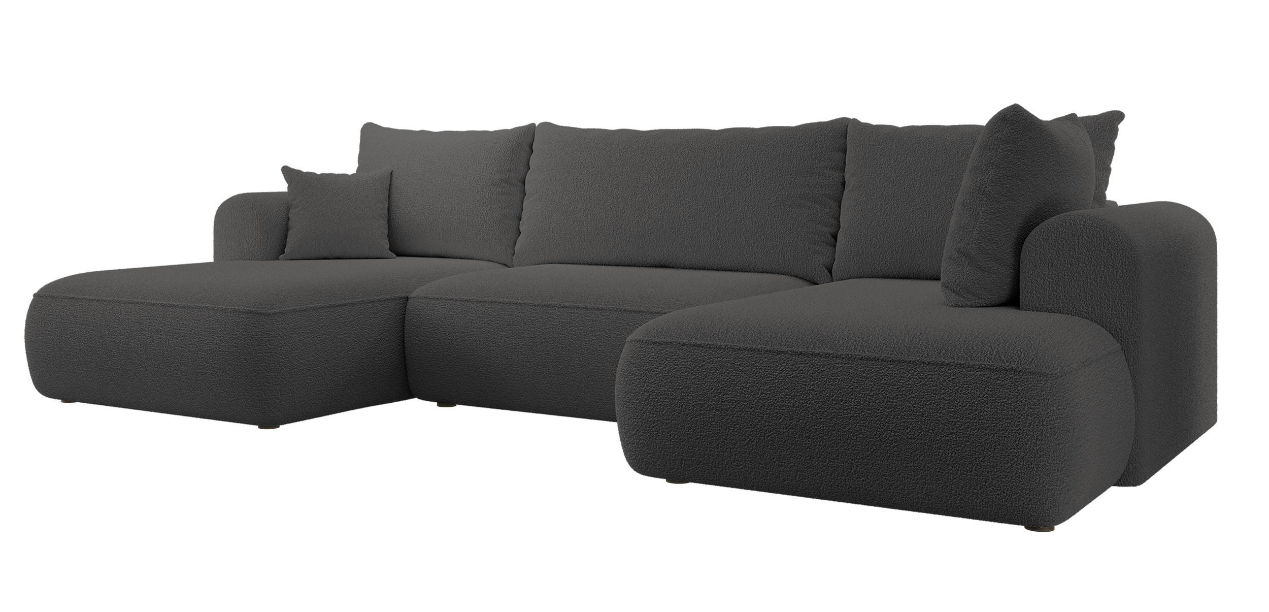 WOHNLANDSCHAFT Ovo Dunkelgrau Boucle - Dunkelgrau/Schwarz, Textil (375/95/185cm) - Selsey