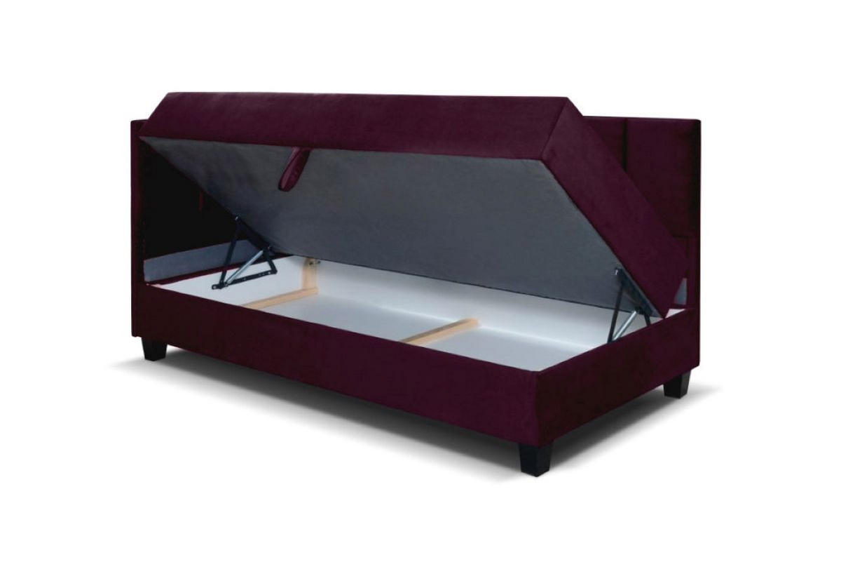 BOXBETT Kinderbett Eryk 90x200 cm mit Matratze und Bettkasten, links, weinrot - Rot, Kunststoff (90/200cm) - Margaret Hadas24