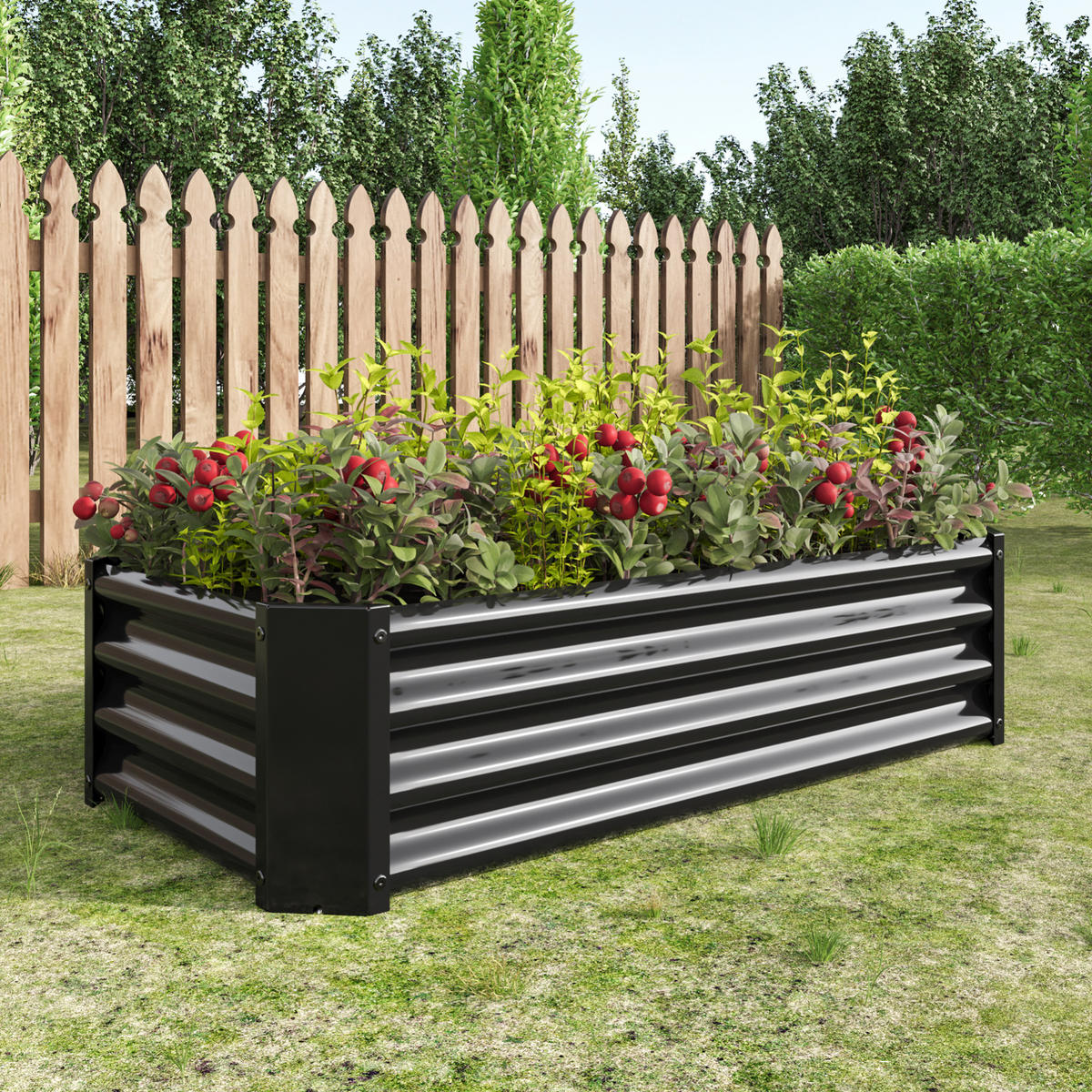 BLUMENKASTEN aus Metall 120x60x30 cm in Schwarz mit offener Basis - Schwarz, Metall (60/30/120cm) - Modfu