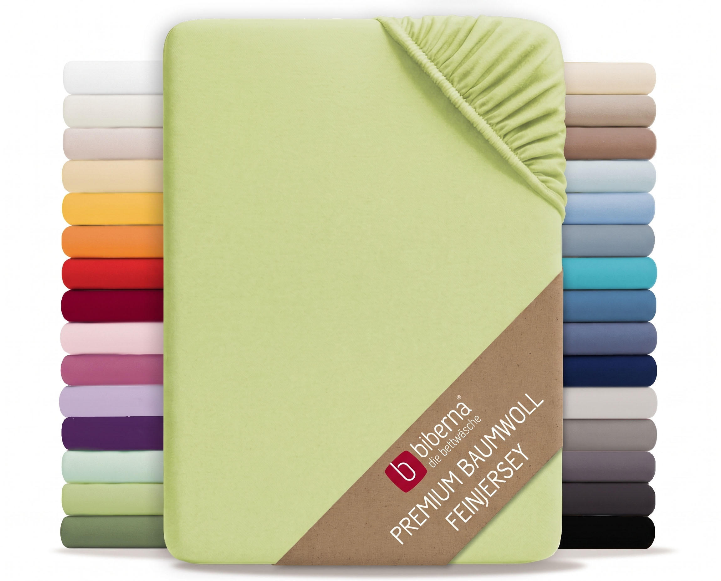 SPANNBETTTUCH Premium Jersey pistaziengrün, 90x190 cm - 100x200 cm - Hellgrün, Textil (100/200cm) - biberna