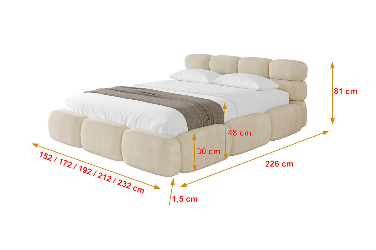 POLSTERBETT mit Bettkasten und Lattenrost, Boxbett ohne Matratze - NOMA 160x200 Beige - Beige, Holzwerkstoff/Textil (160/200cm) - ALTDECOR